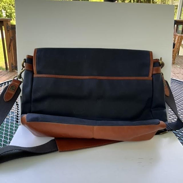 Navy Scottish Canvas Small tote, English Leather Trim